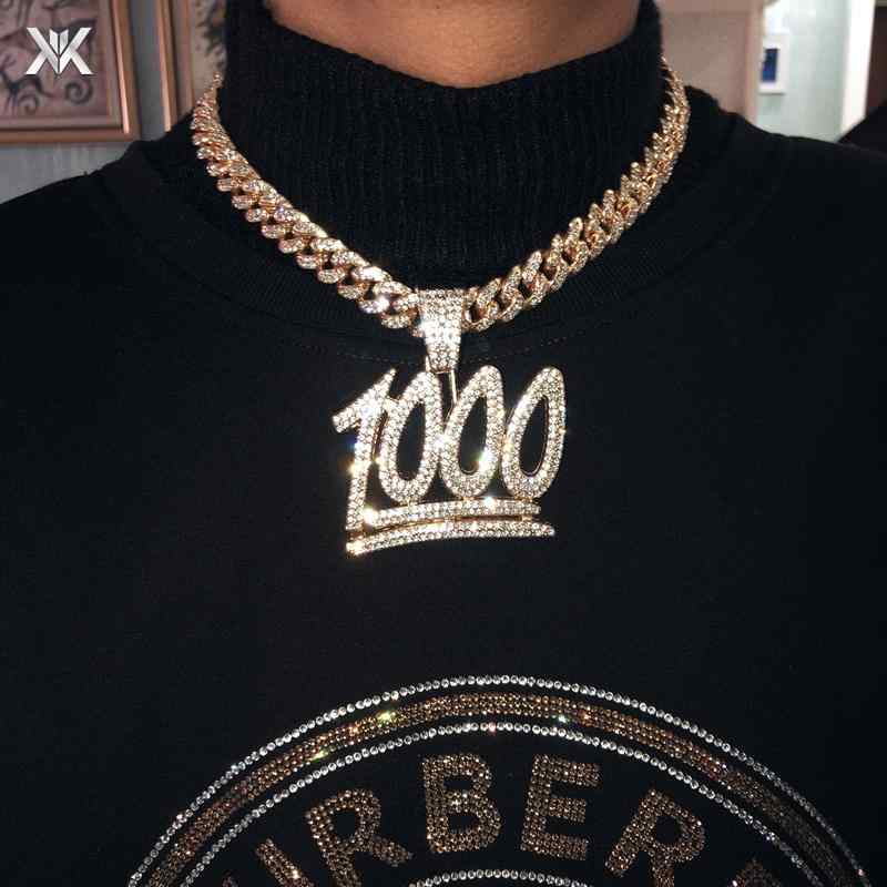 太い チェーン ネックレス 極太 マイアミ キューバン ヒップホップ ごつい ラップ アメリカン ストリート ICED OUT アイスアウト デジタル ストーン 1000 ペンダント 鎖骨 メンズ レディース カップル