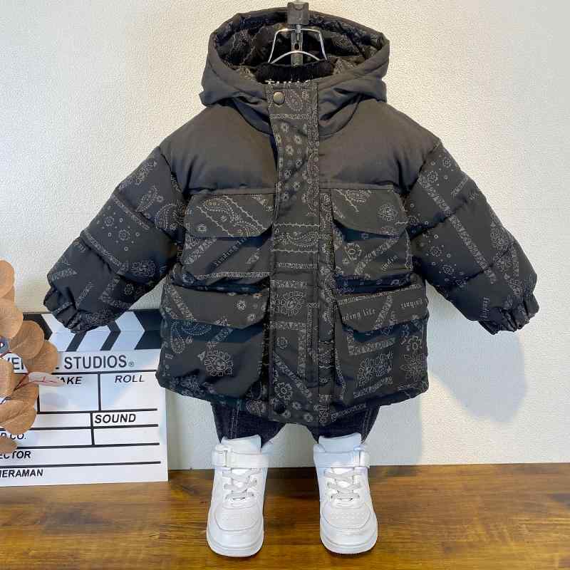 男の子 冬用 ミドル丈 コットンコート 子供用 厚手 冬用 ダウン 子供用 綿入り ジャケット フード付き ダウンコットン キッズファッション アウター 暖かい