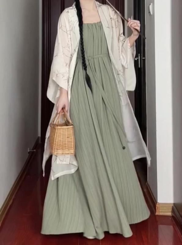 民族衣装 レディース カーディガン ワンピース セットアップ 大人かわいい コスチューム 中国 レトロ スーツ 夏 漢服 日常着用 宋代 サスペンダー ドレス ツーピース セット