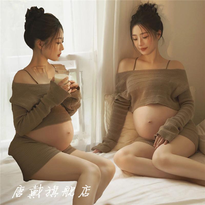 フォト 衣装 マタニティ おしゃれ 記念 思い出 写真 衣類 スタジオ 妊婦 撮影 アート ニット セーター セット フリーサイズ シンプル カジュアル かわいい