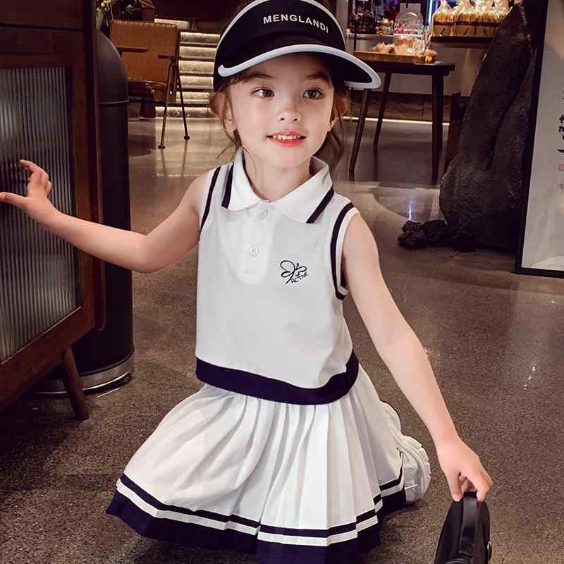 キッズ 女の子 カレッジ 夏 子供服 ポロ シャツ トップス プリーツ スカート 学院風 スタイリッシュ かわいい ネイビー ブルー ホワイト 5,361円