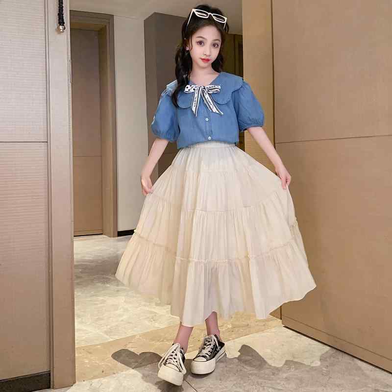 キッズ 女の子 夏 子供服 ファッション スタイリッシュ デニム シャツ トップス スカート セットアップ 涼感 着回し カジュアル