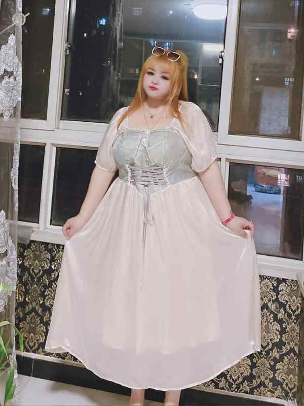 ワンピース ぽっちゃり ロング スカート スクエアネック ハイウエスト Aライン 夏 半袖 薄手 スリムフィット エレガント プリンセス風 【（注）20~25営業日での発送 】