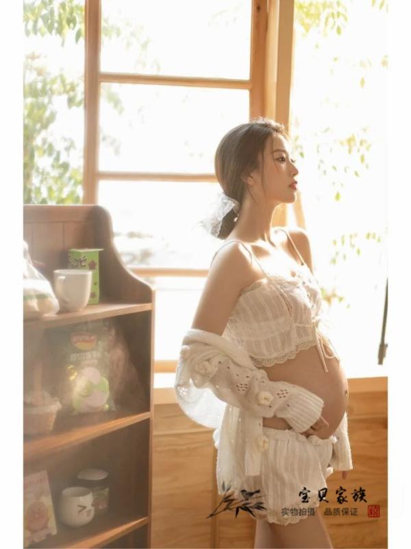マタニティ フォト ドレス 写真 スタジオ 妊婦 テーマ 服 新鮮 美しい 3点セット ママ アート 撮影 フリーサイズ トップス ノースリーブ ショートパンツ ニット ジャケット セクシー 下着 衣装 ホワイト 花