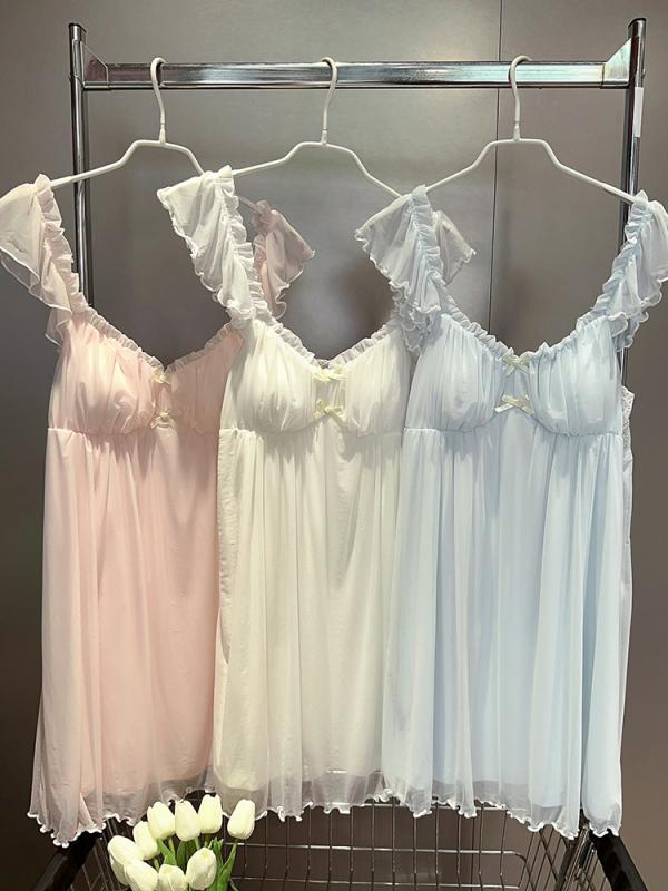パジャマ フェアリー サスペンダー 寝間着 女性 夏 薄手 メッシュ 胸パッド ホーム 服 ワンピース