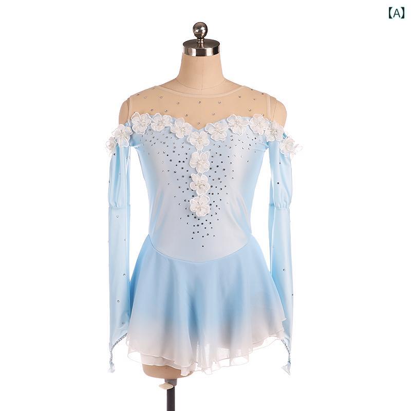 フィギュアスケート パフォーマンス 服 スケート 子供 競技 試験 スカート グラデーション レディース 花付き｜way-ugo