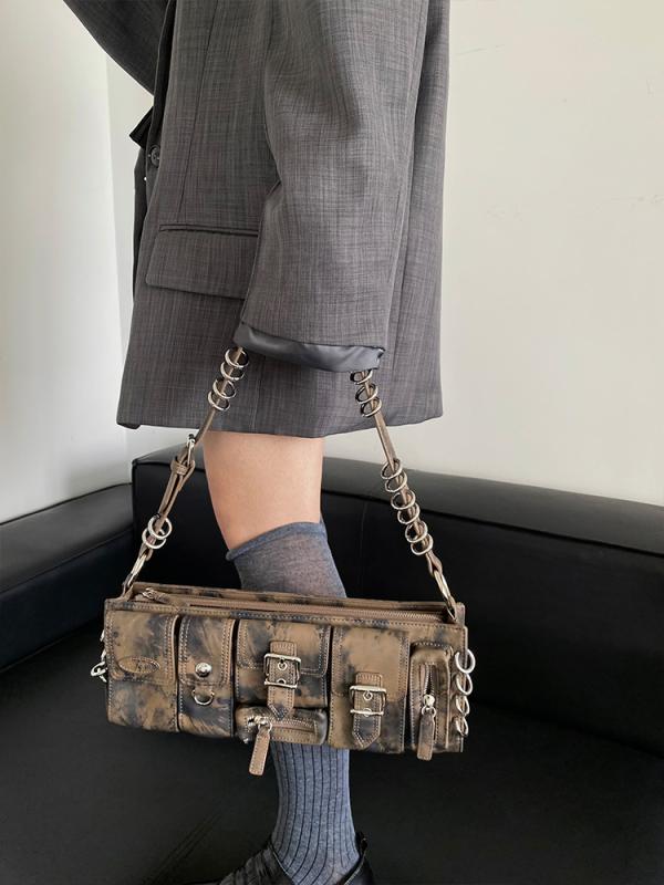 PU レトロ アメリカン クール 女の子 脇の下バッグ ハイエンド マルチ ポケット オートバイ バッグ ショルダーバッグ