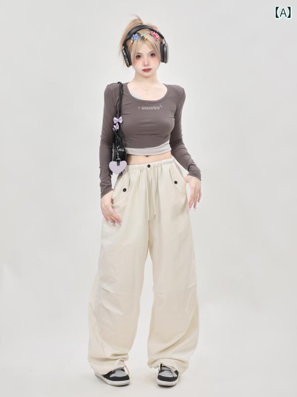 トップス アメリカン レトロ ラウンドネック 夏服 スリムフィット 長袖 Tシャツ レディース カジュアル フェアリートップス