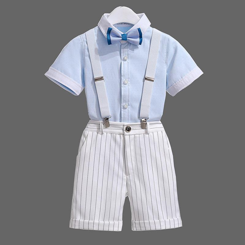 セットアップ 夏 子供 男の子 ベスト ショート パンツ シャツ 半袖 蝶ネクタイ サスペンダー キッズ ピアノ コーラス パフォーマンス エレガント