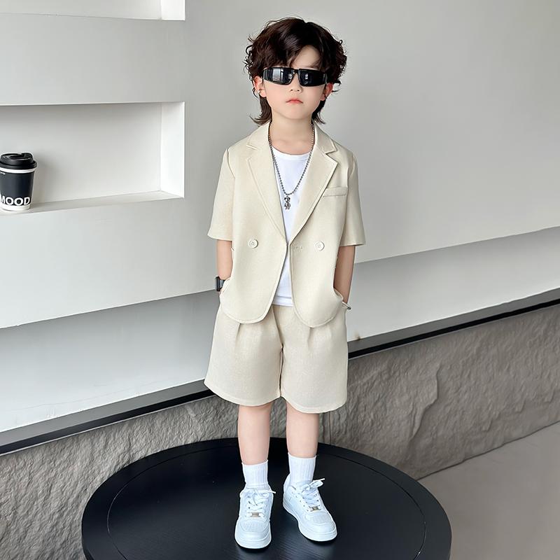 セットアップ 高級感 上着 ショート パンツ トップス サマー 韓国 子供 細身 男の子 エレガント パフォーマンス 衣装 スタイリッシュ キッズ 無地