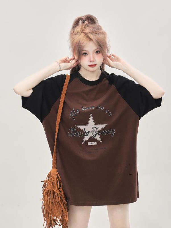 トップス Tシャツ レディース メンズ ユニセックス おしゃれ アメリカン レトロ オーバーサイズ 半袖 ラウンドネック ストリート 夏