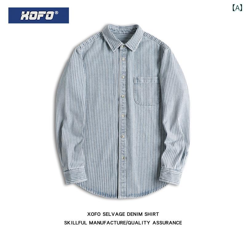 デニム シャツ ジャケット Gジャン メンズ ストライプ 春秋 カジュアル 長袖 ブルー|way-ugo