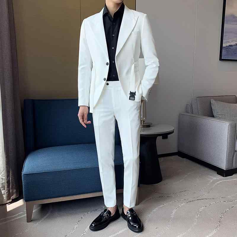 メンズ スーツ セット ジャケット ブレザー ツーピース ズボン パンツ ロング カジュアル スリム 男性 パーティー ステージ パフォーマンス 司会 歌手 マジシャン 舞台 衣装 カジュアル フォーマル 紳士服