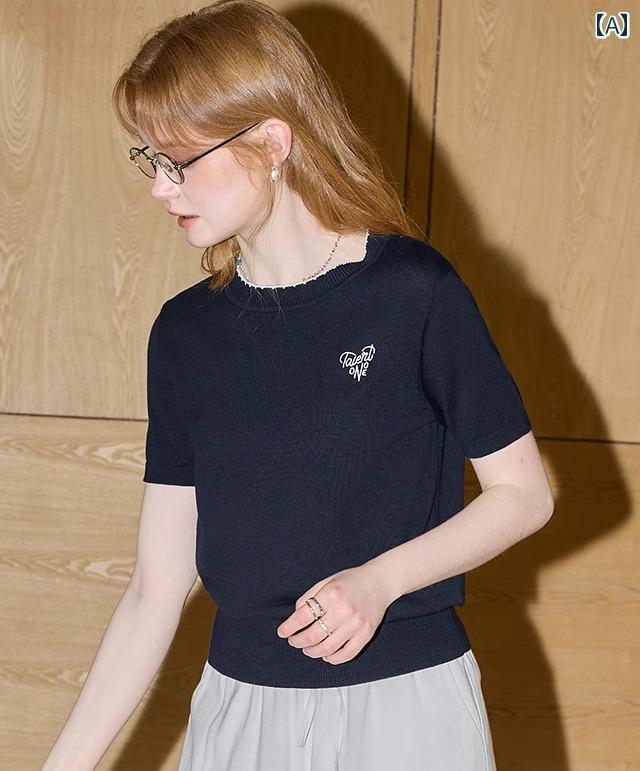 レディース トップス おしゃれ かわいい カジュアル クラシック ネイビーブルー セーター 女性用 夏 半袖