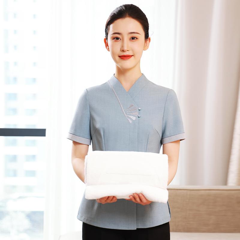 ホテル 清掃 ユニフォーム 女性 作業着 制服 上下セット トップス 半袖 長袖 パンツ レディース 客室 病院 美容院 通気性 涼しい 耐久性 体型カバー エレガント 刺繍 大きいサイズ