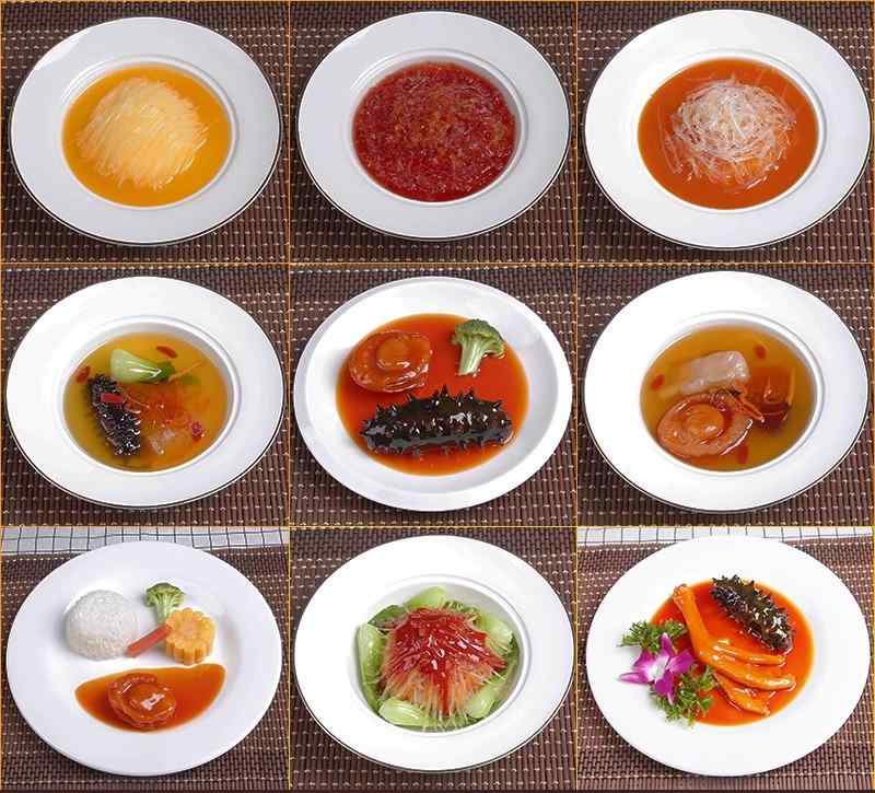 食品サンプル 中華料理 ディスプレイ 雑貨 リアル 模型 フェイクフード レプリカ レストラン 食堂 飲食店 ホテル 置物 小道具 見本 展示 販促 写真 撮影 デコレーション 装飾 食べ物 ツバメの巣 ナマコ アワビ フカヒレ