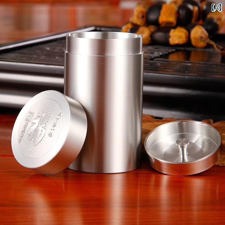 茶筒 おしゃれ 茶缶 キャニスター お茶入れ 紅茶 コーヒー豆 保存容器 光沢 旅行 タバコ シルバー｜way-ugo