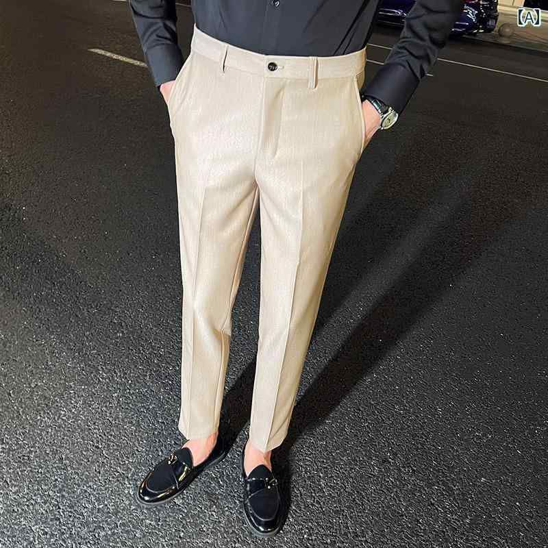 スラックス 春秋 メンズ ドレープ パンツ 韓国 スリムフィット スーツ クロップド パンツ ビジネス フォーマル カジュアル パンツ ノー アイロン 厚手