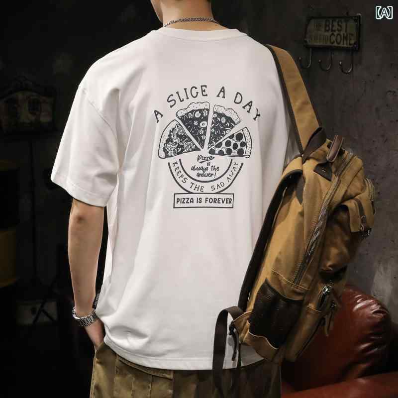 メンズ Tシャツ 半袖 アメリカン 夏 カジュアル プリント ラウンドネック 丸首 コットン 綿混紡 バックプリント おしゃれ 厚手 ホワイト ダークグレー ブラック ゆったり シンプル 大きいサイズ 男性用 ノーアイロン レジャー トップス ストリート