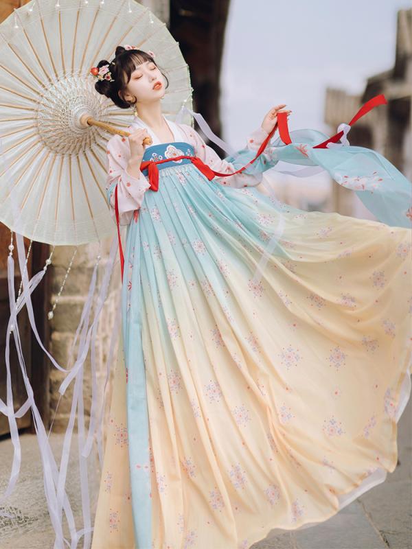 仮装 ハロウィン パーティー 韓服 レディース 中国風 フェアリー レトロ 衣装 唐系 春夏 エレガント レトロ アッパージャケット ブルーチェストスカート パープルマント パープルアッパージャケット ピンク イエロー ブルー ピボブルー