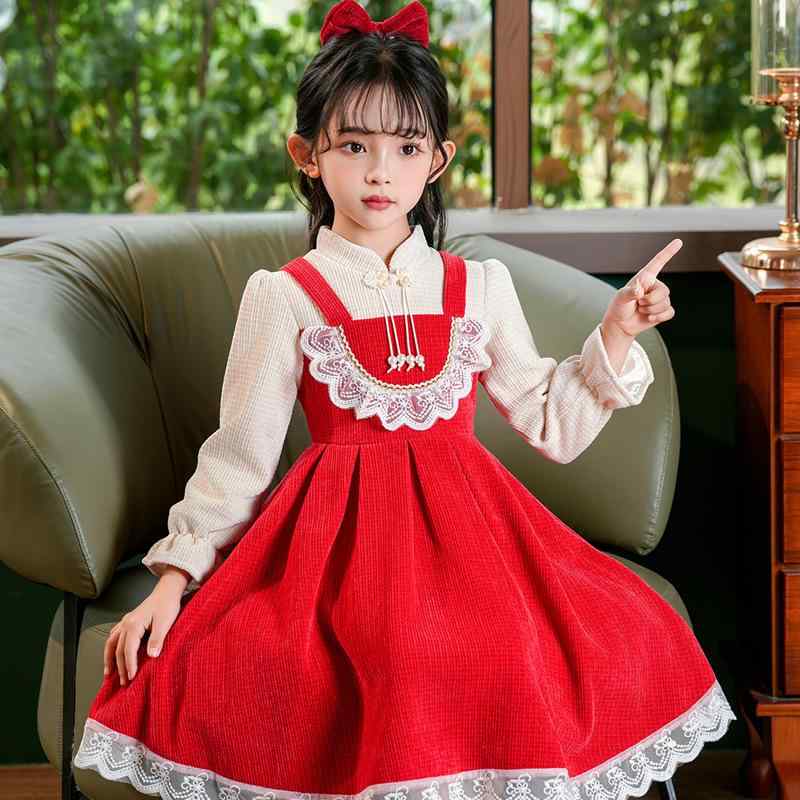 ワンピース キッズ 女児 秋冬 新チャイナ風 プリンセスドレス 誕生日パーティー フォーマル 発表会 上品 エレガント 長袖 Aライン 子供服 ポリエステル コットン