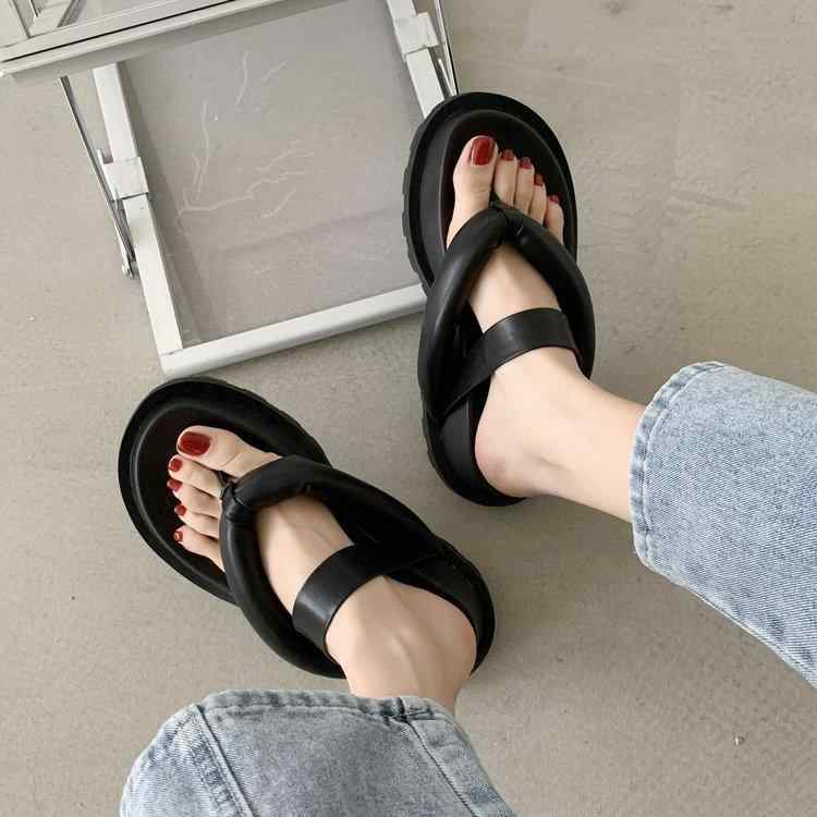 レディースシューズ トングスリッパ 夏 厚底 ビーチサンダル 屋外 サンダル メロンパンソール