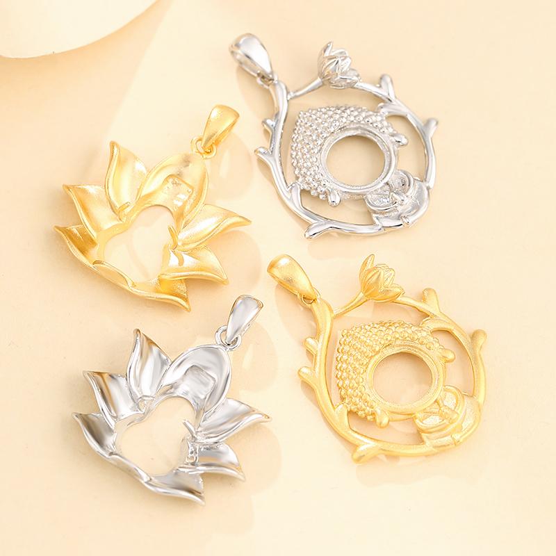 空枠 ペンダント トップ 台座 パーツ DIY 材料 装飾 アクセサリー シルバー925 レトロ レディース 花 ひょうたん ゴールド シンプル おしゃれ