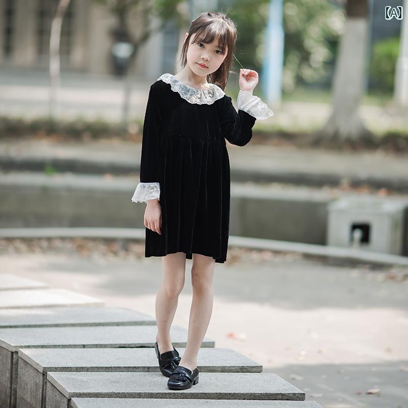 子供服 ドレス ワンピース 長袖 パーティー 発表会 お呼ばれ かわいい キュート ラブリー 女の子 キッズ 秋冬