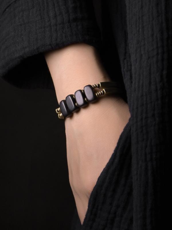 ブレスレット メンズ レディース エスニック 黒檀 黄銅 木製 ビーズ レトロ バングル おしゃれ アクセサリー カップル ペア 誕生日 プレゼント