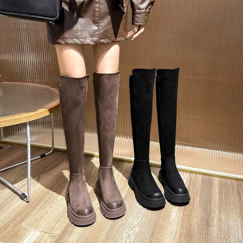 レディース 厚底ニーハイブーツ 万能シューズ おしゃれ かわいい きれいめ 上品 合わせやすい 履き歩きやすい 細見え 美脚 通学 通勤 仕事 バイカー イベント フェス レジャー パーティー デート 会食 旅行
