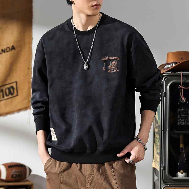 流汗 調教師 メンズ アメリカン レトロ 朦々たる 綿織物 ラウンドのど頚 トレーナー 長袖 心地よい 朦々たる 生あたたかい トップス 歳月 ゆったり 流行り物