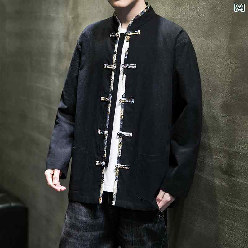 メンズ チャイナテイスト ジャケット 中国 服 ファッション カジュアル 普段着 レトロ ゆったり 男性 大きいサイズ 春