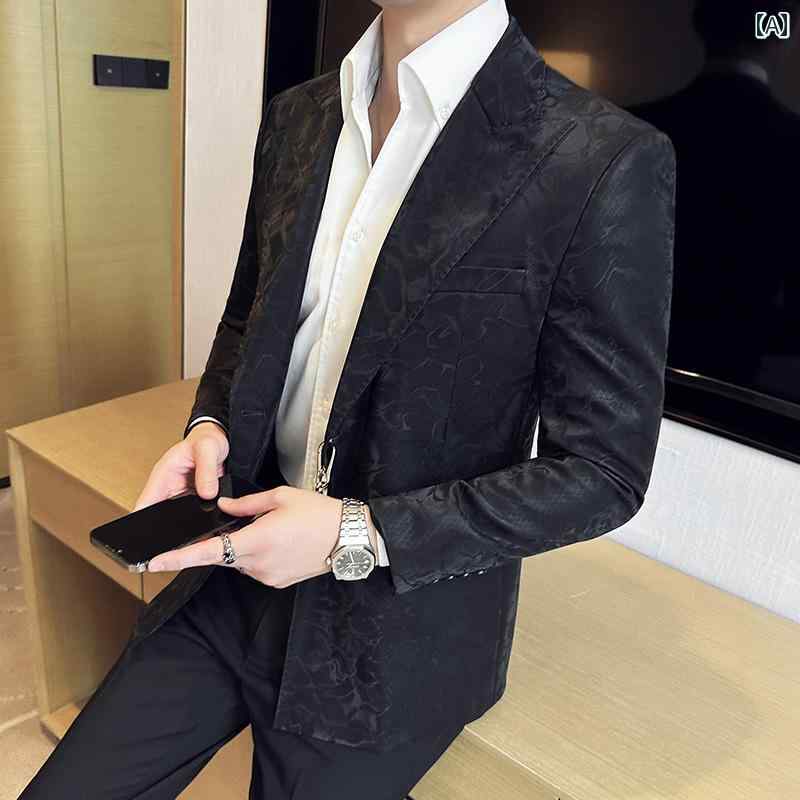 花柄 メンズ ジャケット 春秋 チャイナ風 男性 ゴージャス 高級感 カジュアル ひさし襟 スリムフィット ブラック|way-ugo