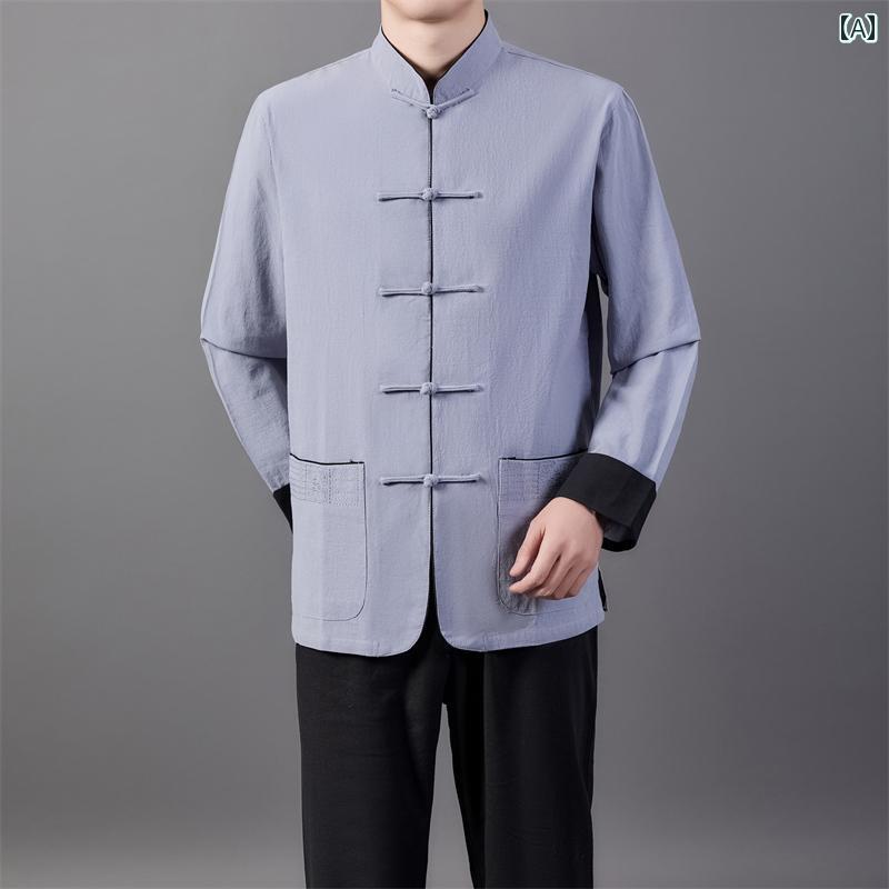 中華 ジャケット カンフー服 ジャケット メンズ 春秋 チャイナ風 紳士服 レトロ 禅茶道 チュニック 唐 お父さん シンプル