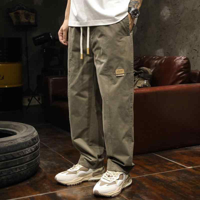 メンズ 春秋 オーバー オール アメリカン ワイド レッグ ドレープ コットン ストレート イン スポーツ レジャー パンツ 伸縮性 ゆったり ロング カジュアル ファッション かっこいい
