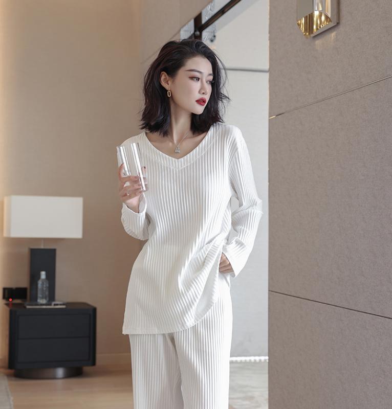 ファッション パジャマ ウェア インナー ズボン ナイト ルーム ロング パンツ トップス ネグリジェ ショーツ セット 薄手 衣料品 女性 レディース 春秋