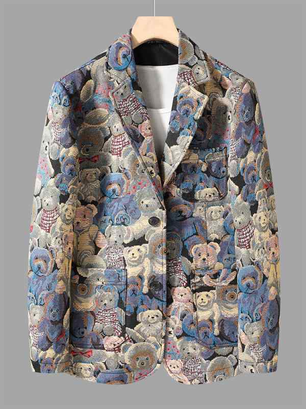 テーラード ジャケット 紳士服 メンズ 春 カジュアル おしゃれ 春秋 ファッション クマ 刺繍 シングルブレスト2ボタン ジャケット 都会的