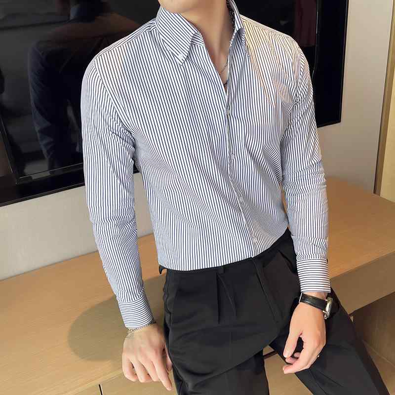 シャツ メンズ ビジネス おしゃれ スタイリッシュ 春秋 ノーアイロン カジュアル ストライプ長袖 フィット 男性用 シワ防止 大きいサイズ 男性 ファッション