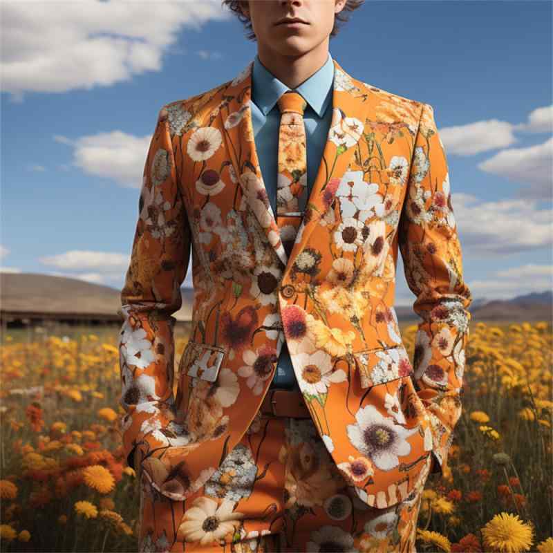 パフォーマンス スーツ ジャケット パンツ セット メンズ ステージ衣装 春秋 男の子 ファッション リード 3Dデジタルプリント スーツ ダブルブレスト スーツ 個性的