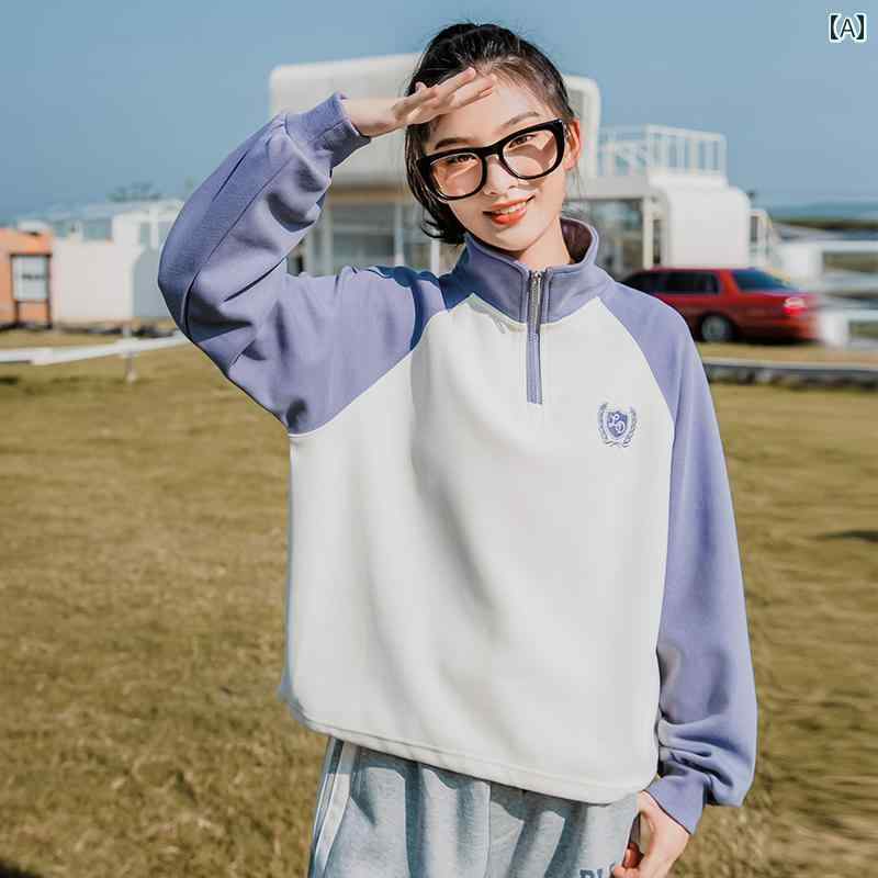 ガールズ トップス スウェット ハーフジッパー かわいい スポーティー カジュアル リラックス デイリー おしゃれ 中学 高校 学生 春秋