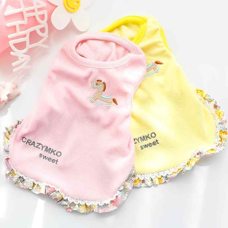ペット用品 洋服 ワンちゃん 猫ちゃん タオル地 シャツ おしゃれ 犬服 春秋猫 プリンセス ホーム 服 トロイ木馬刺繍 人形 小型 犬 テディ ペット