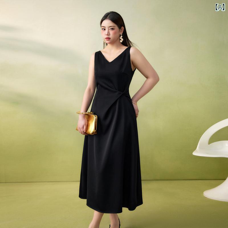 レディース 大きいサイズ 婦人服 ワンピース ドレス シンプル おしゃれ ぽっちゃり体型 春 アセテート ノースリーブ|way-ugo