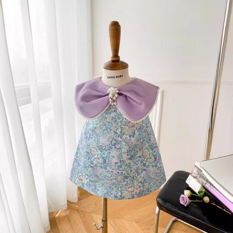 ワンピース 女の子 ベビー キッズ チャイナドレス 中国服 中華風 1歳 誕生日 記念日 お食い初め セレモニー パーティー フォーマル お祝い ミニ丈 ポリエステル ブルー