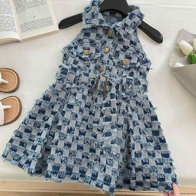ワンピース 女の子 デニムワンピース ジャンパースカート サロペットスカート ノースリーブ キャミソール チェック柄 綿混 再生繊維 ソフト加工 ブルー おしゃれ かわいい 韓国風 普段使い 春夏
