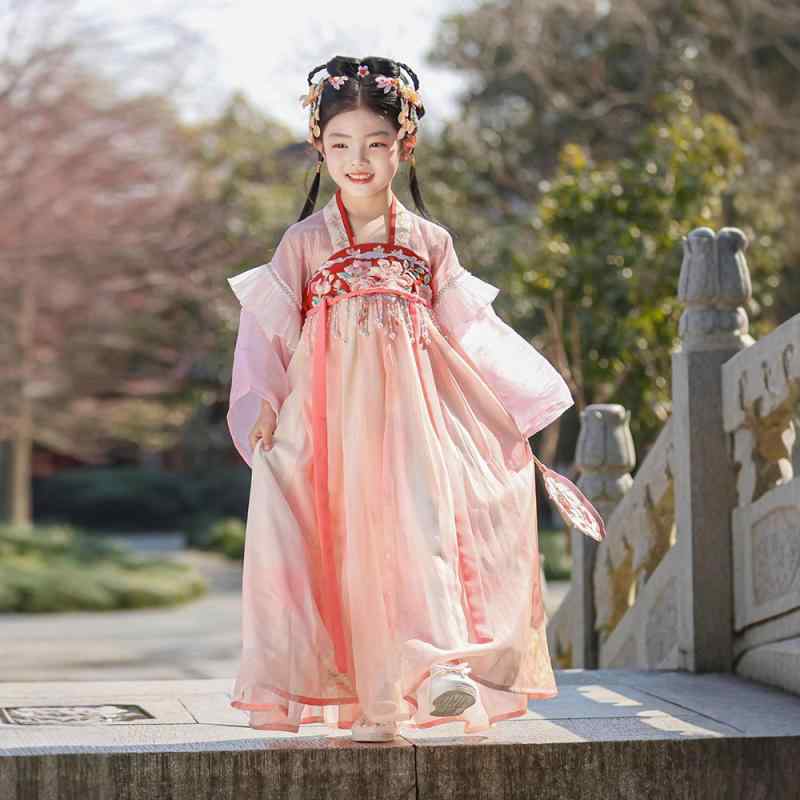 漢服 キッズ 女の子 中国風 唐装 チャイナドレス ワンピース 普段使い 日常着 発表会 舞台 イベント 衣装 蝶柄 ピンク ポリエステル 柔らかな肌触り