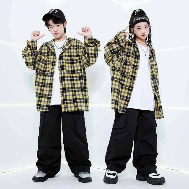 ダンスウェア キッズ 男の子 おしゃれ トレンド ヒップホップ ジャズ ストリートダンス 発表会衣装 ステージ衣装 綿 コットン 柔らか素材 チェック柄 シャツ トップス セットアップ 上下セット