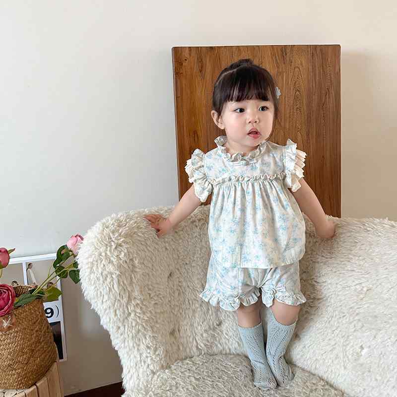 セットアップ 女の子 ベビー服 幼児服 春夏 トップス パンツ 上下セット 綿 薄手 柔らかい 盤扣 花柄 かわいい お出かけ 普段使い カジュアル