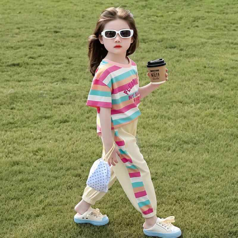 キッズ 女の子 ベビー 子供服 スカート セットアップ 半袖 綿 ストライプ 2点セット かわいい おしゃれ 韓国子供服 薄手 春夏 普段使い お出かけ アイボリー ピンク の商品写真