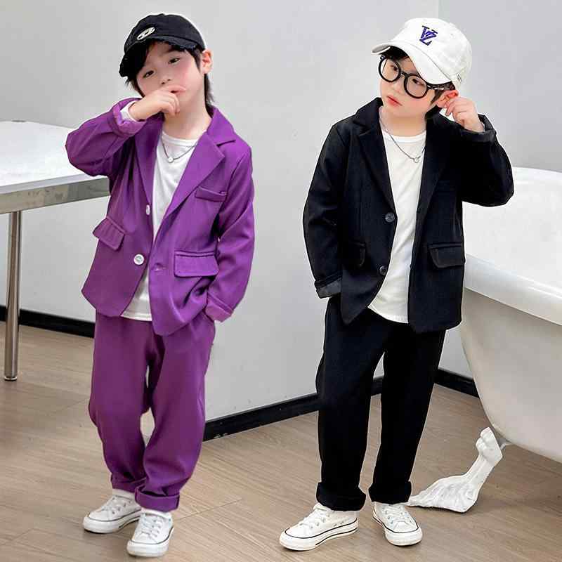 男の子 キッズ 春秋 フォーマルスーツ セットアップ 結婚式 発表会 卒業式 入学式 卒園式 リングボーイ 舞台衣装 韓国風 おしゃれ かっこいい シングルボタン 無地 ポリエステル 黒