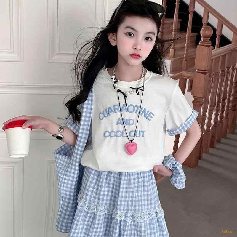 キッズ 女の子 スカート Tシャツ セットアップ 韓国風 おしゃれ かわいい 綿混 ポリエステル 春夏 ジュニア デイリーユース 2点セット